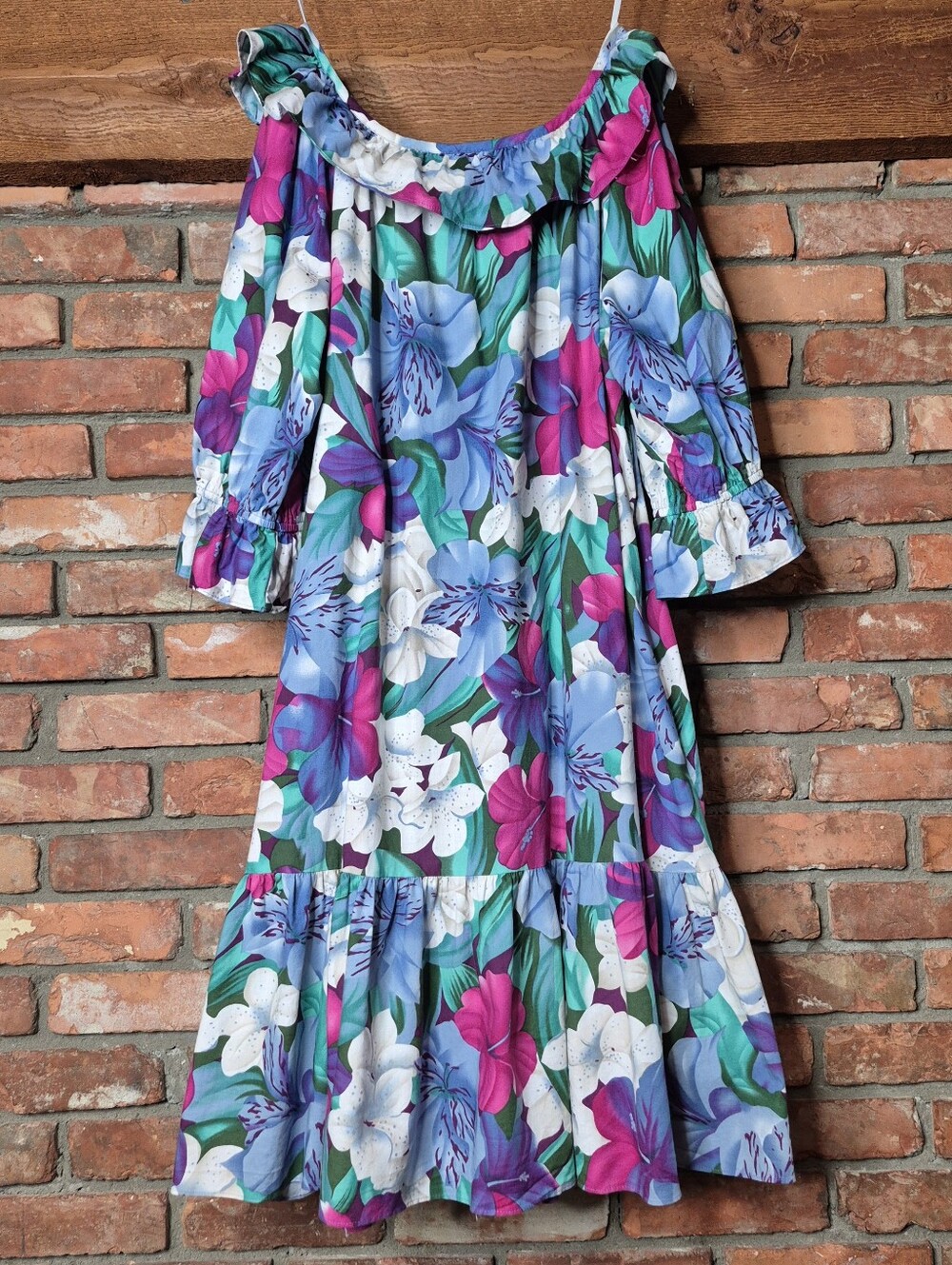 Hilo Hattie Made in Hawaii Tropical Floral Ruffle Muumuu Midi Dress 2XL - Picture 6 of 7